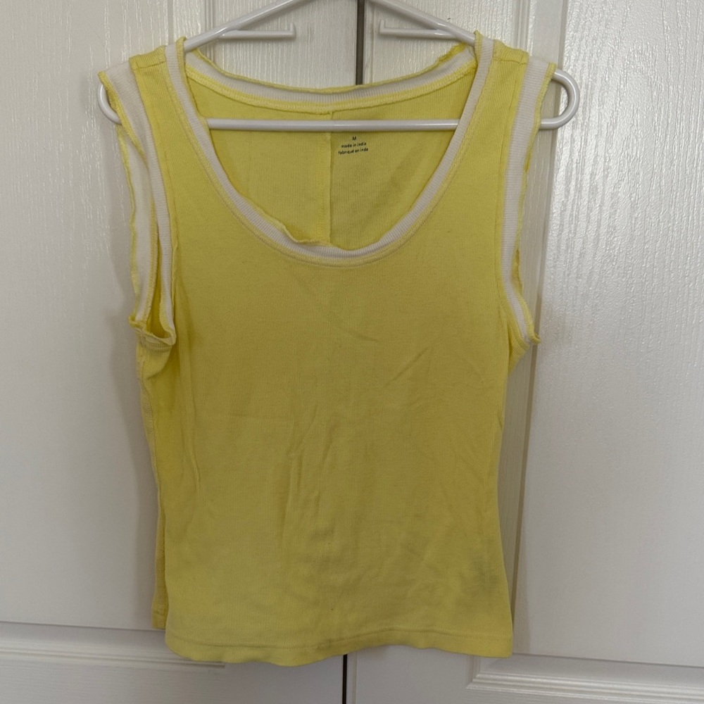 Pilcro Yellow Tank with White Trim - Scoop Neck Layering Top